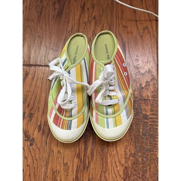 Tommy Girl by Tommy Hilfiger Sneaker Slides Canvas Striped Lace Up Size 8 - Picture 1 of 7